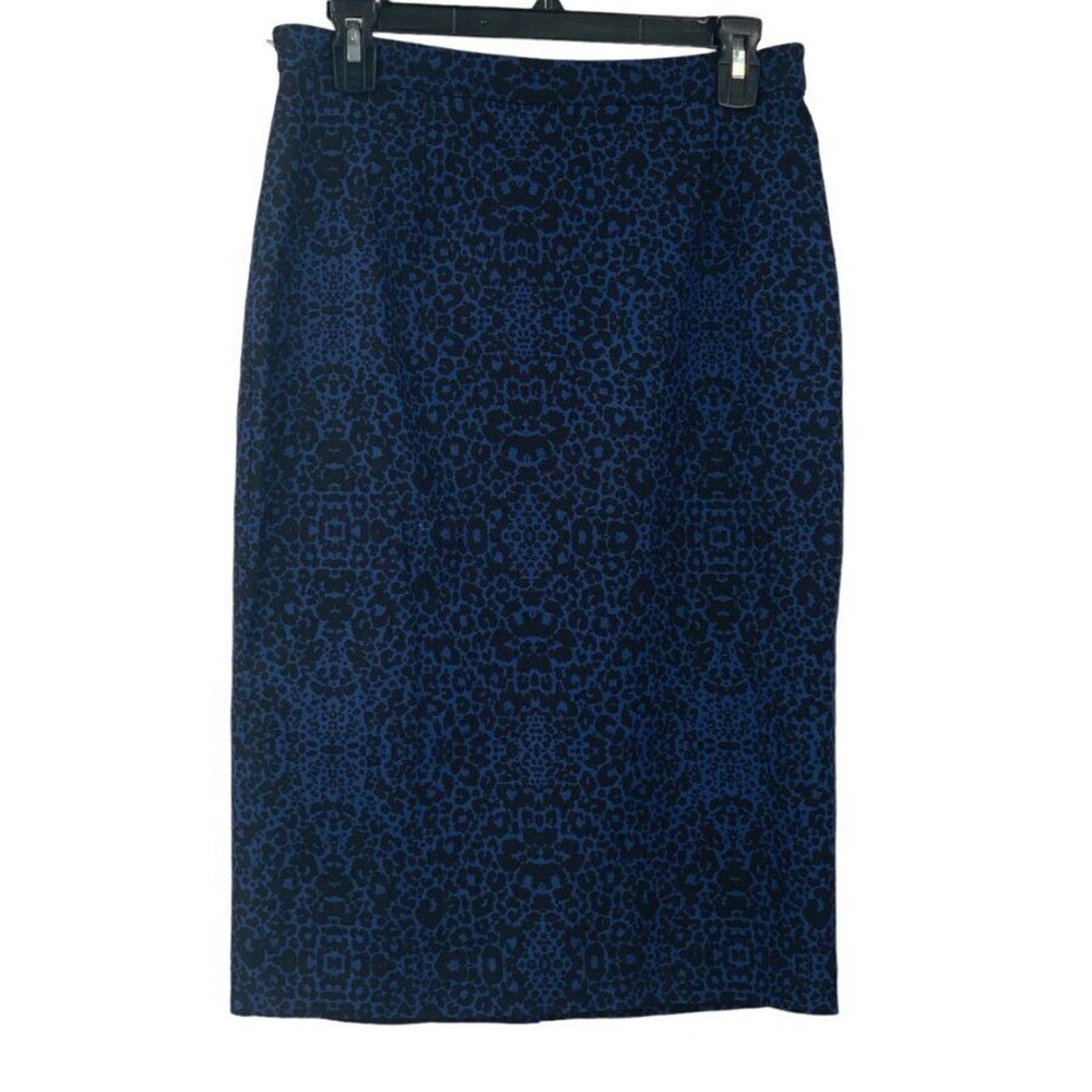 Halogen Nordstrom Women's Lined Pencil Skirt Black/Blue Leopard Size 8